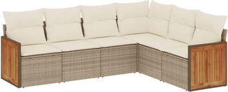 vidaXL Juego De Sof&aacute;s Jard&iacute;n Con Cojines 6 Pzas Rat&aacute;n Sint&eacute;tico Beige Vidaxl