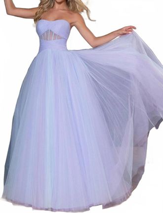 Rachel Allan Pleated Tulle Prom Dress In Powder Blue Lilac