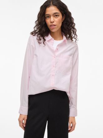 Vila Langarmbluse VILA VIDARMA L/S REGULAR SHIRT - NOOS, Damen, Gr. 34, cherry blossom stripes:hellwei&szlig;, Web, Obermaterial: 55% Polyester, 45% Baumwolle, g