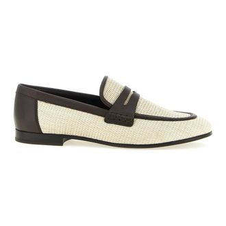 Brunello Cucinelli Schoenen, Dames, Beige, 37 EU, Leer, Monili Raffia Loafers