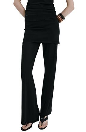 Mango Foldover Knit Wide Leg Pants in Black at Nordstrom, Size X-Small