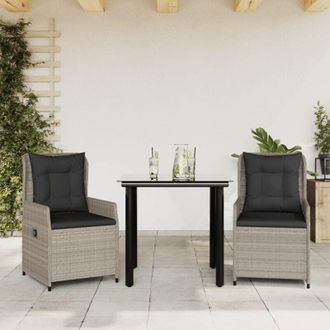 vidaXL Set Comedor De Jard&iacute;n 3 Pzas Cojines Rat&aacute;n Sint&eacute;tico Gris Claro Vidaxl