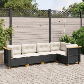 vidaXL Set De Muebles De Jard&iacute;n 5 Pzas Y Cojines Rat&aacute;n Sint&eacute;tico Negro Vidaxl