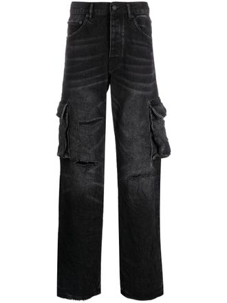 Purple P011 distressed straight-leg jeans - men - pure cotton/Lycra - 33 - Black