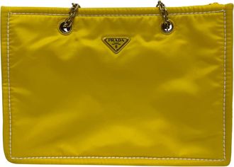 Prada Pre-owned Womens Giallo Tessuto Chain Tote Bag in Yellow Nylon - Camel - One Size