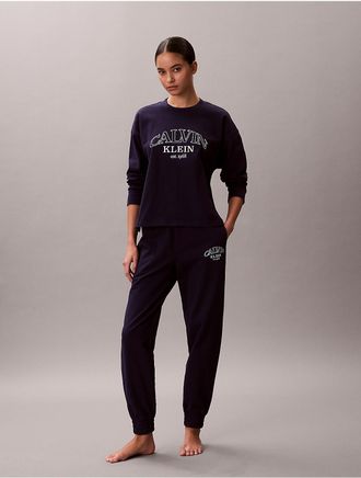 Calvin Klein Womens Logo Cotton Jersey Sleep Joggers - Blue - XS