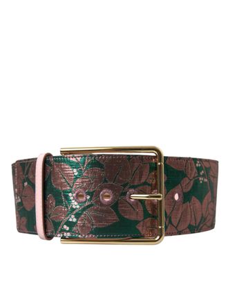Dolce & Gabbana Womens Multicolor Floral Jacquard Lurex Gold Buckle Belt Polyester