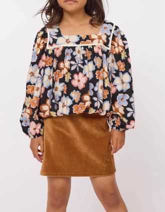 Sadie & Sage Posy Bubble Woven Top In Black Multi