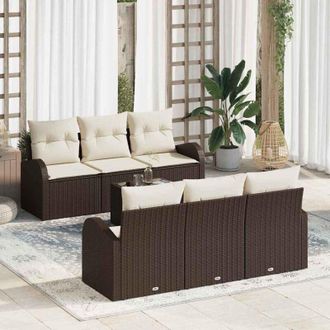 vidaXL Vidaxl - Conjunto De Sof&aacute; De Jard&iacute;n 7 Pcs Marr&oacute;n, Crema 55 X 55 X 37 Cm