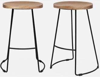 Sweeek Sweeek - Taburete de bar de madera y acero, set de 2, Jaya, Natural, 44x36x65 cm