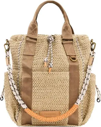 Desigual Medium Voyager Raffia Backpack in Dark Beige at Nordstrom