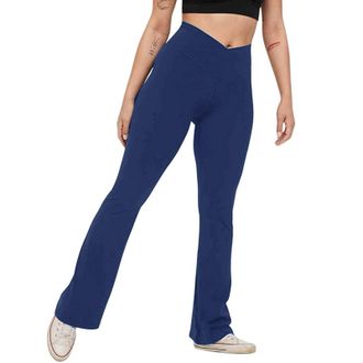 Generic Bootcut Yoga Pants with Pockets for Women High Waist Tummy Control Flared Leggings Womens Sport Workout Trousers with 4 Pockets Ladies Lounge Pants Jo