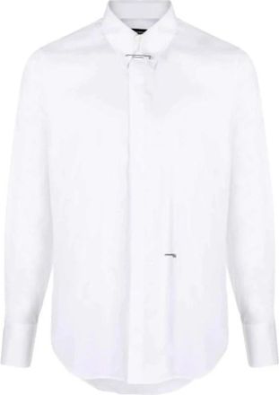 Dsquared2 Logo-Detail Button-Up Shirt - Heren - Zakelijke Overhemden - Wit - XL - Katoen - Overhemden