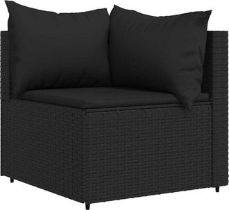 vidaXL Divano Angolare da Giardino con Cuscini in Polyrattan Nero vidaXL
