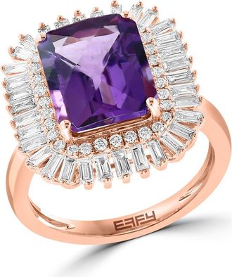 Effy 14K Rose Gold Diamond & Amethyst Halo Ring in 14K Gold at Nordstrom, Size 7