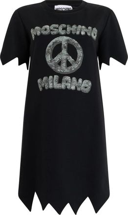 Moschino Jurk Met Logo - Dames - Korte kleedjes - Zwart - S - Katoen - Kleedjes