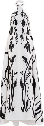 Saiid Kobeisy Laser Cut Scuba Halter Neck Dress With Bold Organic Motifs