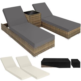 TecTake Set Of 2 Aluminum Rattan Lounge Chairs Nautica in Natural | Size: 2 Seater