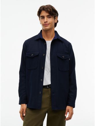 Tommy Hilfiger Mens Classic Fit Wool-Blend Shirt - Navy Blue - XL