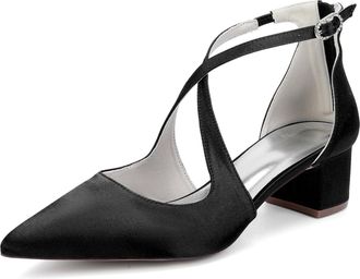 Generic Wedding Bridal Dress Shoes Womens Pointed Toe Ankle Strap Block Heel Pumps Patent Leather Low Heels 4.5Cm,Black,10 UK