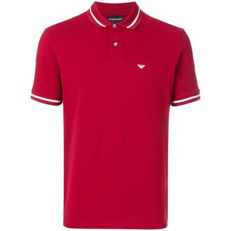Emporio Armani Polo met gestreepte boord - Heren - Tops - Rood - Maat: 2XL Katoen
