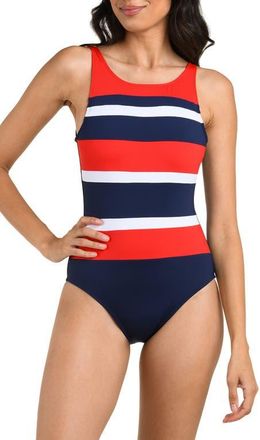 La Blanca Americana Stripe One-Piece Swimsuit in Blue Multi at Nordstrom, Size 10