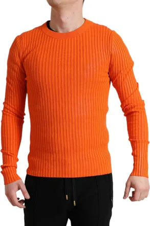 Dolce & Gabbana Orange Knitted Crewneck Men Pullover Mens Sweater