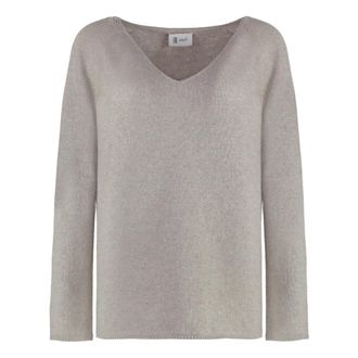 THE (ALPHABET) Trui met V-hals - Dames - Cashmere truien - Grijs - L - Katoen - Truien & Vesten