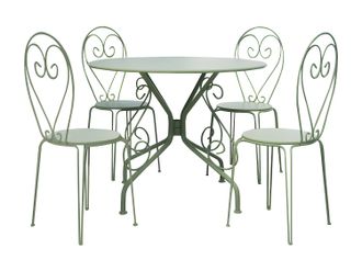 Vente-Unique Conjunto de mesa y sillas de jard&iacute;n de metal: Una mesa redonda de D.120 cm y 4 sillas apilables - Verde almendra - GUERMANTES de MYLIA