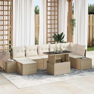 vidaXL Vidaxl - Conjunto De Sof&aacute; De Jard&iacute;n Con Coj&iacute;n 8 Pcs Beige Y Crema