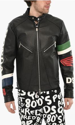 Dsquared2 HONDA Textured Leather Jacket with Logo Button size 50