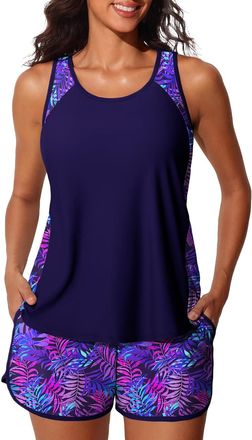 Generic Swimming Costume Women Tankini Sets 2 Piece Modest Swimwear Tummy Control Swimsuit with Built-in Bra High Waist Built-in Bottom Swim Shorts Bathing Su