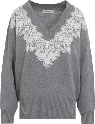 Alberta Ferretti Trui met kanten details - Dames - Cashmere truien - Beige - XS - Kasjmier - Truien & Vesten