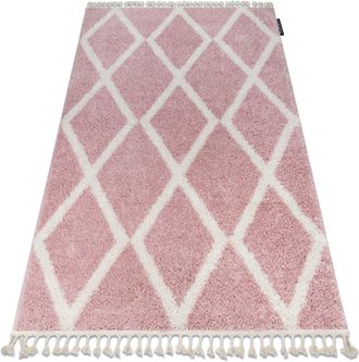 RugsX Rugsx - Alfombra Berber Troik A0010 Rosa/blanco Franjas Bereber Marroqu&iacute; Shaggy Pink 180x270 Cm