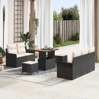 vidaXL Conjunto De Sof&aacute; De Jard&iacute;n 8 Pcs Negro Rat&aacute;n Sint&eacute;tico Vidaxl