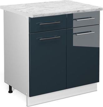 Vicco Mueble Bajo De Cocina Fame-line, Azul Oscuro Alto Brillo, 80 Cm, Et M&aacute;rmol