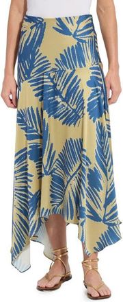 Lyss&eacute; Catriona Leaf Print Handkerchief Hem Hammered Satin Skirt in Sicilian Palm at Nordstrom, Size X-Small