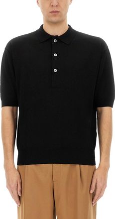 Lardini Mens Organic Cotton Polo Shirt - Black viscose - Size X-Large