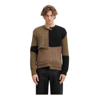 Andersson Bell Asymmetrische Patchwork-trui met ronde hals - Heren - Truien - Groen - Maat: XL Katoen