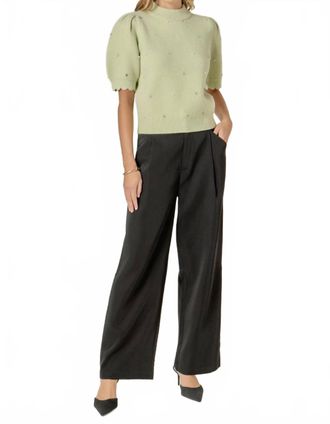 English Factory Womens Scalloped Puff Sleeve Embellishment Knit Top In Green