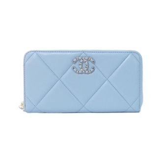Chanel Light Blue Leather Long Wallet (Bi-Fold) (Pre-Owned)