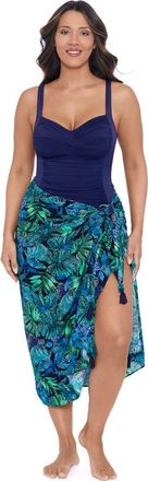 Trimshaper Adjustable Side Tie Tassel Pareo Swimsuit Coverup in Mosaic Jungle at Nordstrom