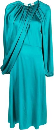 Colville Zijden midi-jurk met getailleerde taille - Dames - Casual kleedjes - Blauw - S - Leer - Kleedjes