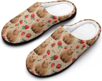 Generic Cute Capybara with Strawberry Mens House Slippers Memory Foam Washable Cotton Slip on Home Shoes