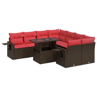 vidaXL Vidaxl - Set Divano Da Giardino 9pz Con Cuscini Marrone Polyrattan Acacia