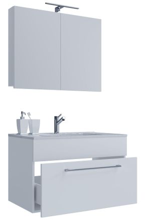 ebuy24 Ebuy24 - Vcm 3 Pcs Lavabo Lavabo Inferior Gabinete Ancho 60 Cm Juego De Muebles De Ba&ntilde;o Colgando Con Un Caj&oacute;n Espejo Gabinete Badinos (blanco)
