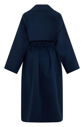 Max Mara Womens Long Coat Virgin Wool Dark Blue