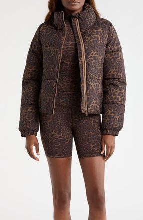 Lord & Taylor Water Resistant Leopard Print Puffer Jacket in Caribou Leopard at Nordstrom, Size X-Large