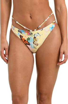 L'agence Jean Garden Butterfly Beaded Bikini Bottoms in Yellow Multi at Nordstrom, Size X-Small