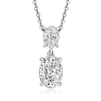 Grown Brilliance 2 Carat Lab Grown Oval Drop Pendant Necklace in 14K White Gold, 16 + 2 Extender, Gift Box Included